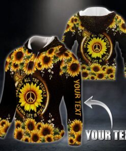 Personalized Hippie Sunflower. Imagine All The People Living Life In Peace 3D Zip Hoodie THB2268ZHCT