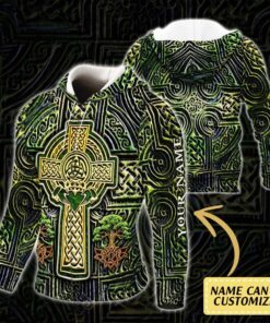 Personalized Irish Celtic Christian Cross Custom Name Zip Hoodie THH1288ZHCT