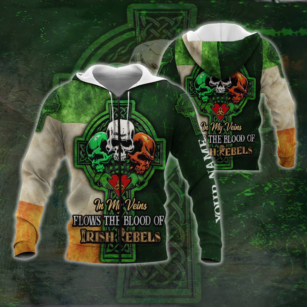 Personalized Irish St. Patrick’s Day 3D Zip Hoodie Skull NTB519ZHCT - Image 2