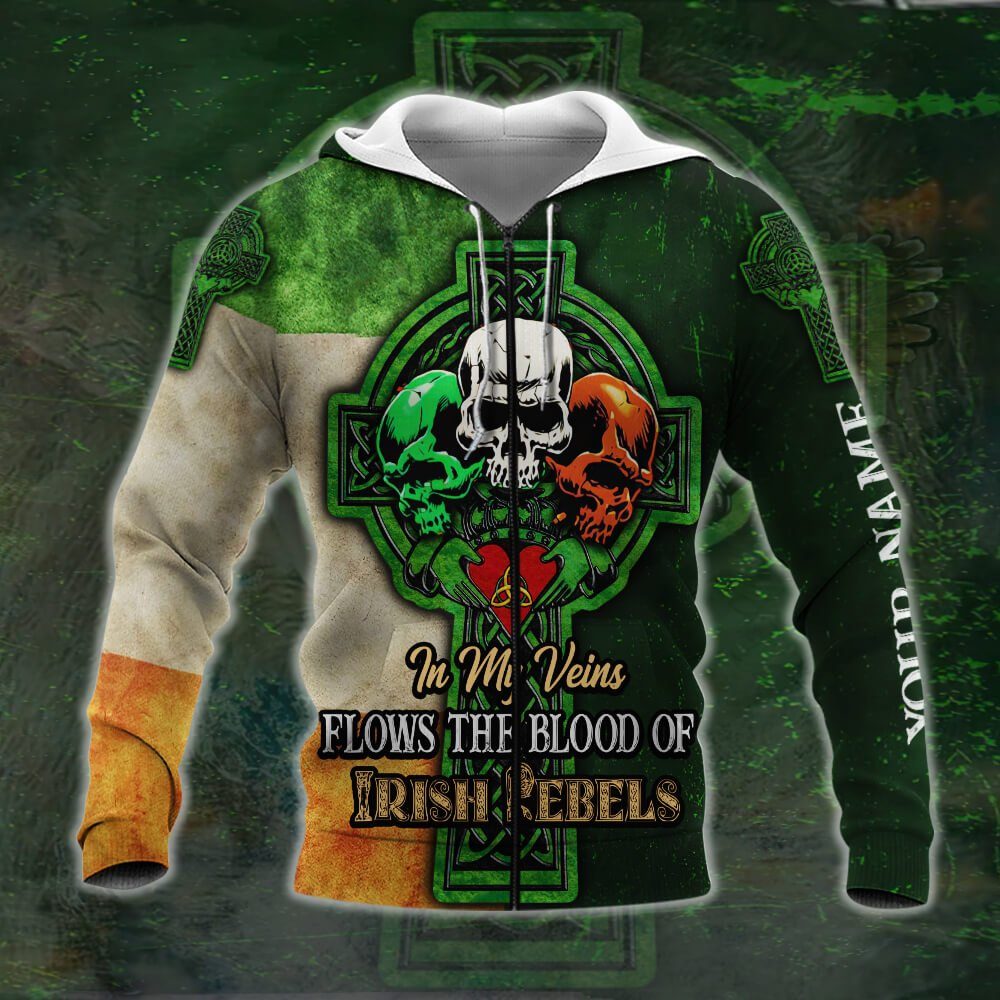 Personalized Irish St. Patrick’s Day 3D Zip Hoodie Skull NTB519ZHCT - Image 3