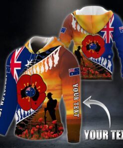 Personalized Lest We Forget. Poppy Veteran Anzac Day. Australian 3D Zip Hoodie THB3801ZHCT