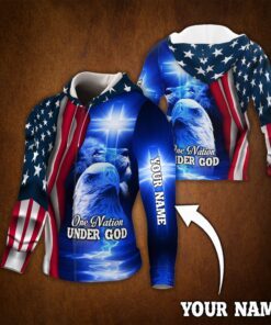 Personalized Lion & Eagle Christian Cross Flag One Nation Under God Zip Hoodie BNN03156ZHCT