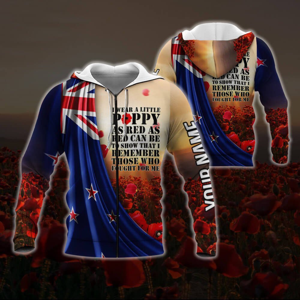 Personalized New Zeland Anzac Day. Lest We Forget. I Wear Red Poppy 3D Zip Hoodie NTB587ZHCTV2 - Image 2