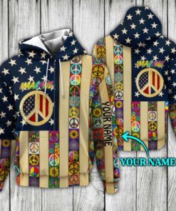 Personalized Peace Sign Hippie Custom Name Zip Hoodie LHA1585ZHCT