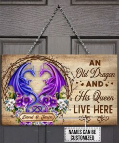 Personalized Rectangle Wooden Sign An Old Dragon And His Queen Live Here DDH2817WDCTv1