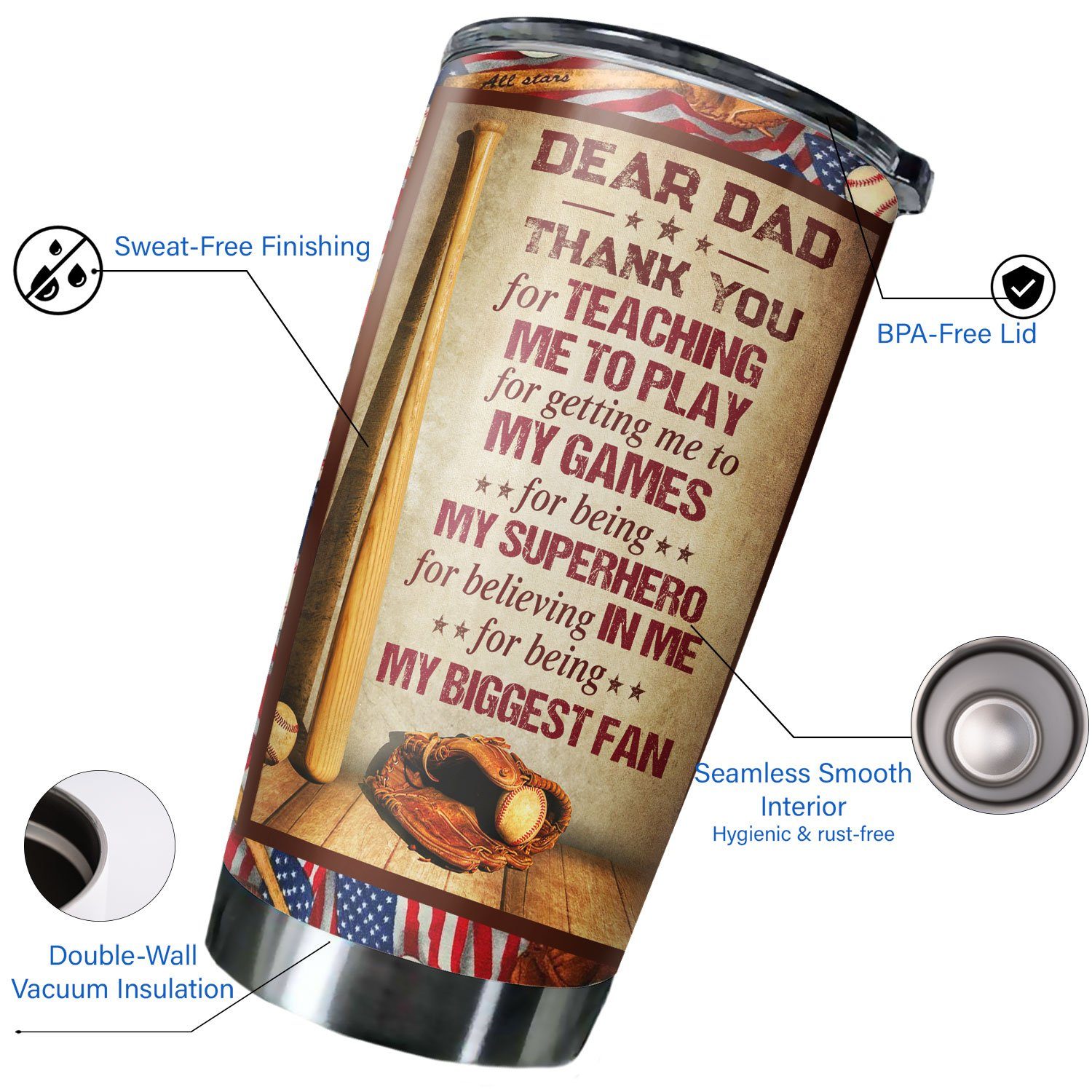Personalized Thank You Dad Baseball Father's Day 20oz Tumbler TQN121TUCT - Image 4