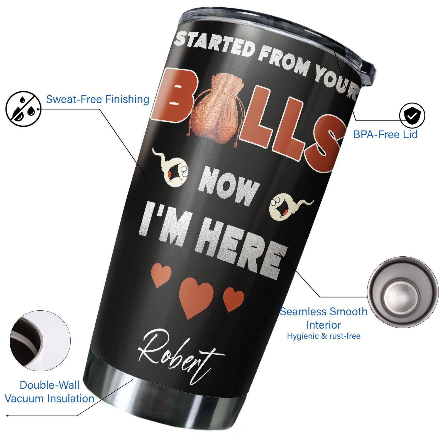 Personalized Tumbler Started from your balls now I'm here 20oz Tumbler LNT90TUCT - Image 3