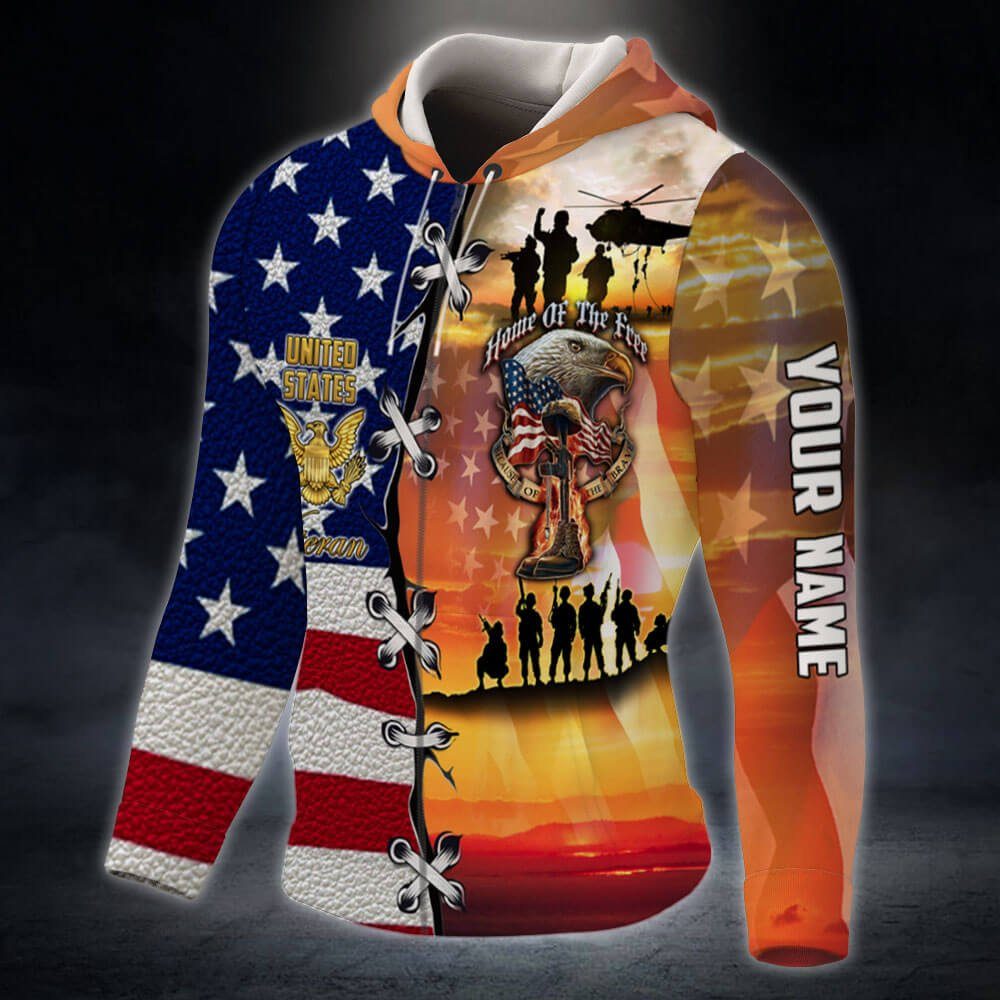 Personalized U.S. Veteran. Home Of The Free Custom Name Zip Hoodie THB3183ZHCT - Image 2