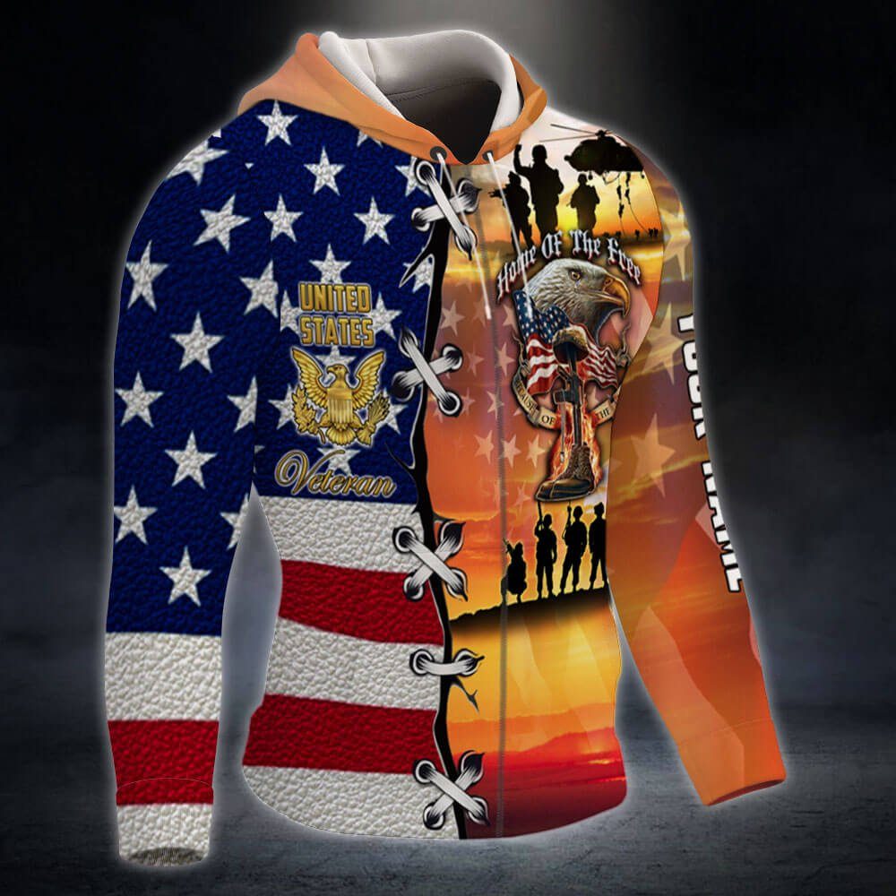 Personalized U.S. Veteran. Home Of The Free Custom Name Zip Hoodie THB3183ZHCT - Image 4