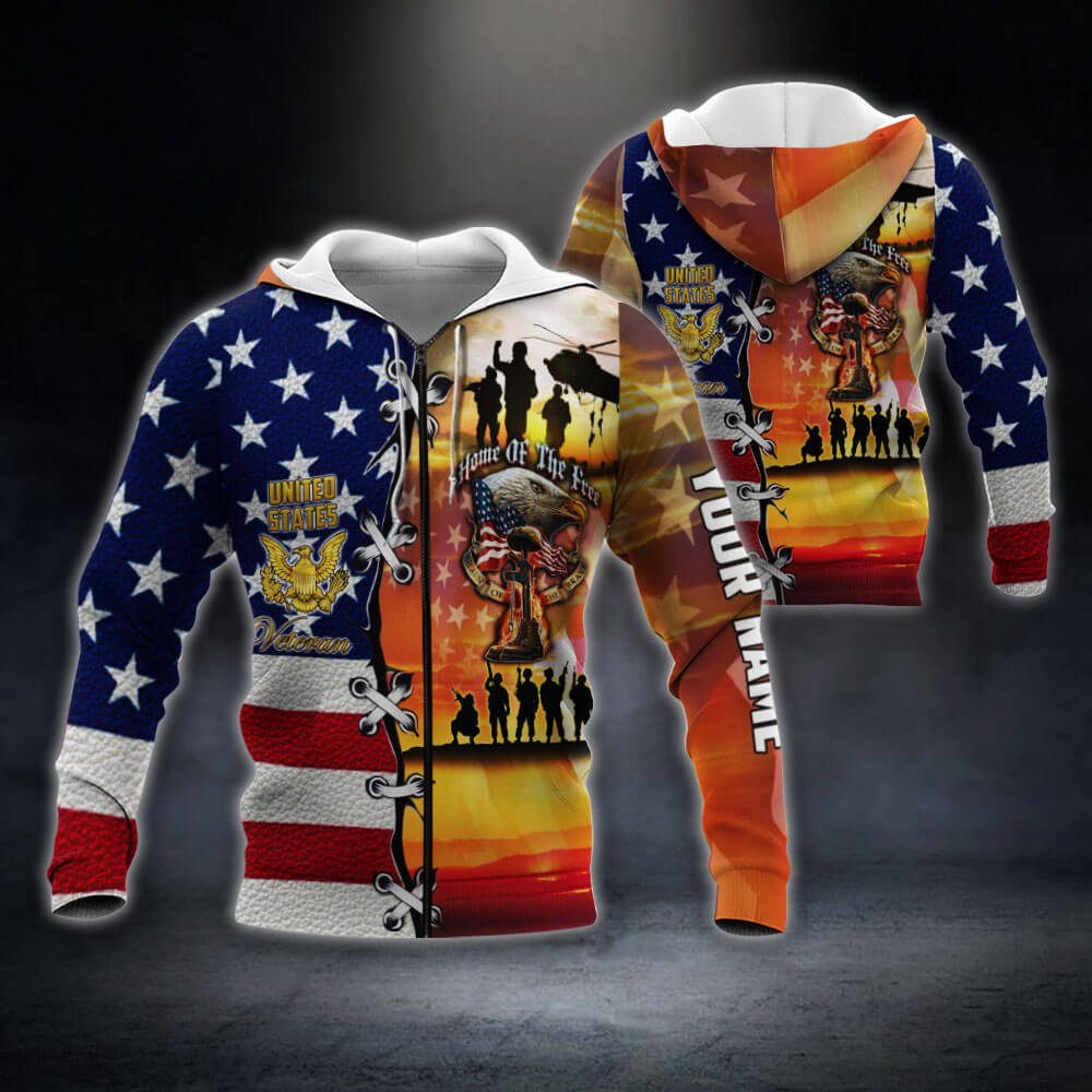 Personalized U.S. Veteran. Home Of The Free Custom Name Zip Hoodie THB3183ZHCT - Image 6