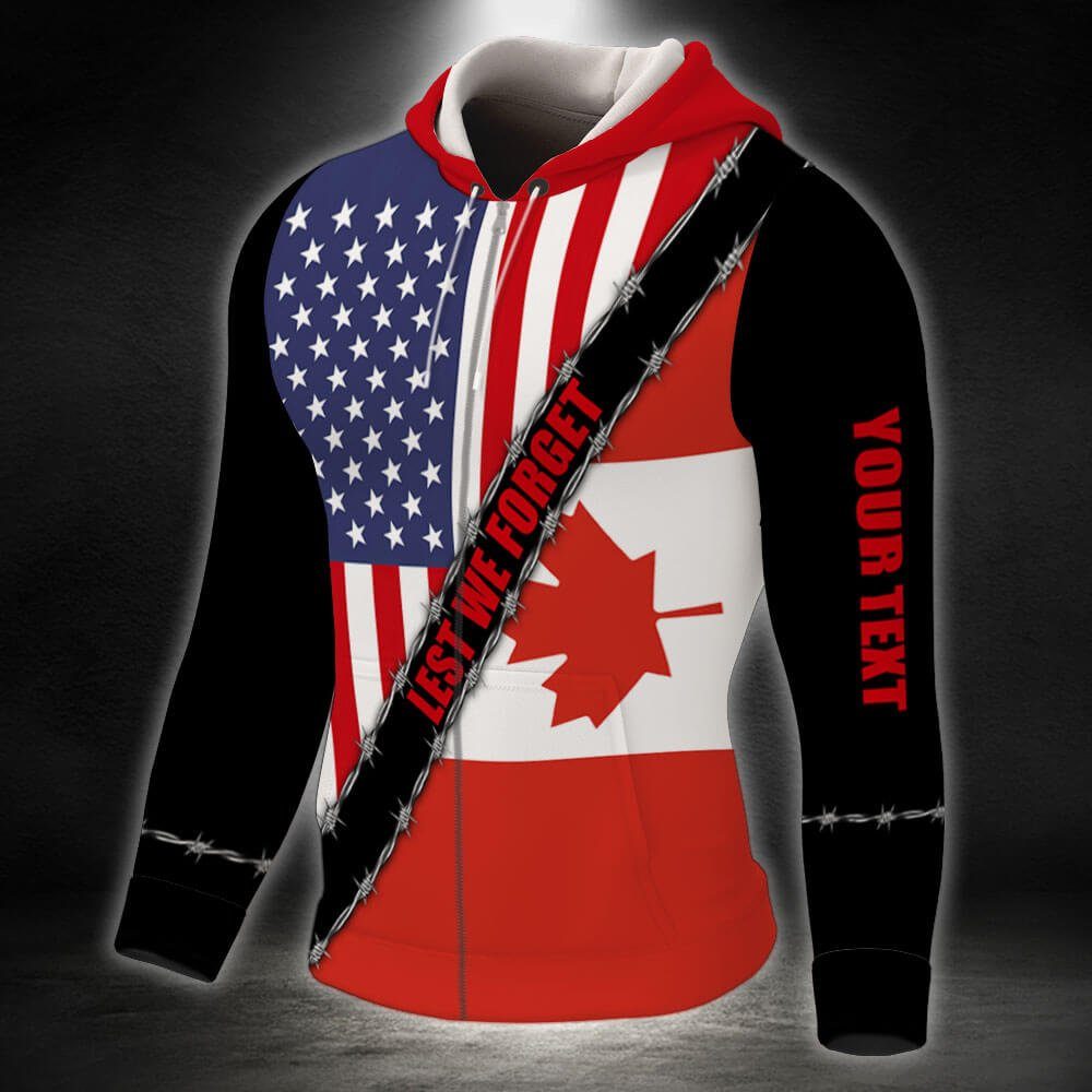 Personalized USA Canada Friendship. American Canadian Custom Text Zip Hoodie THB3748ZHCT - Image 4