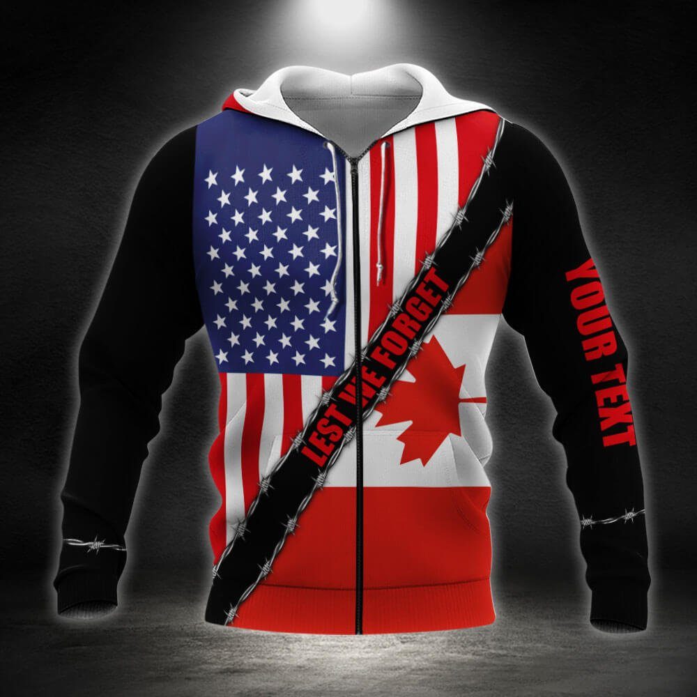 Personalized USA Canada Friendship. American Canadian Custom Text Zip Hoodie THB3748ZHCT - Image 2