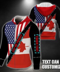 Personalized USA Canada Friendship. American Canadian Custom Text Zip Hoodie THB3748ZHCT