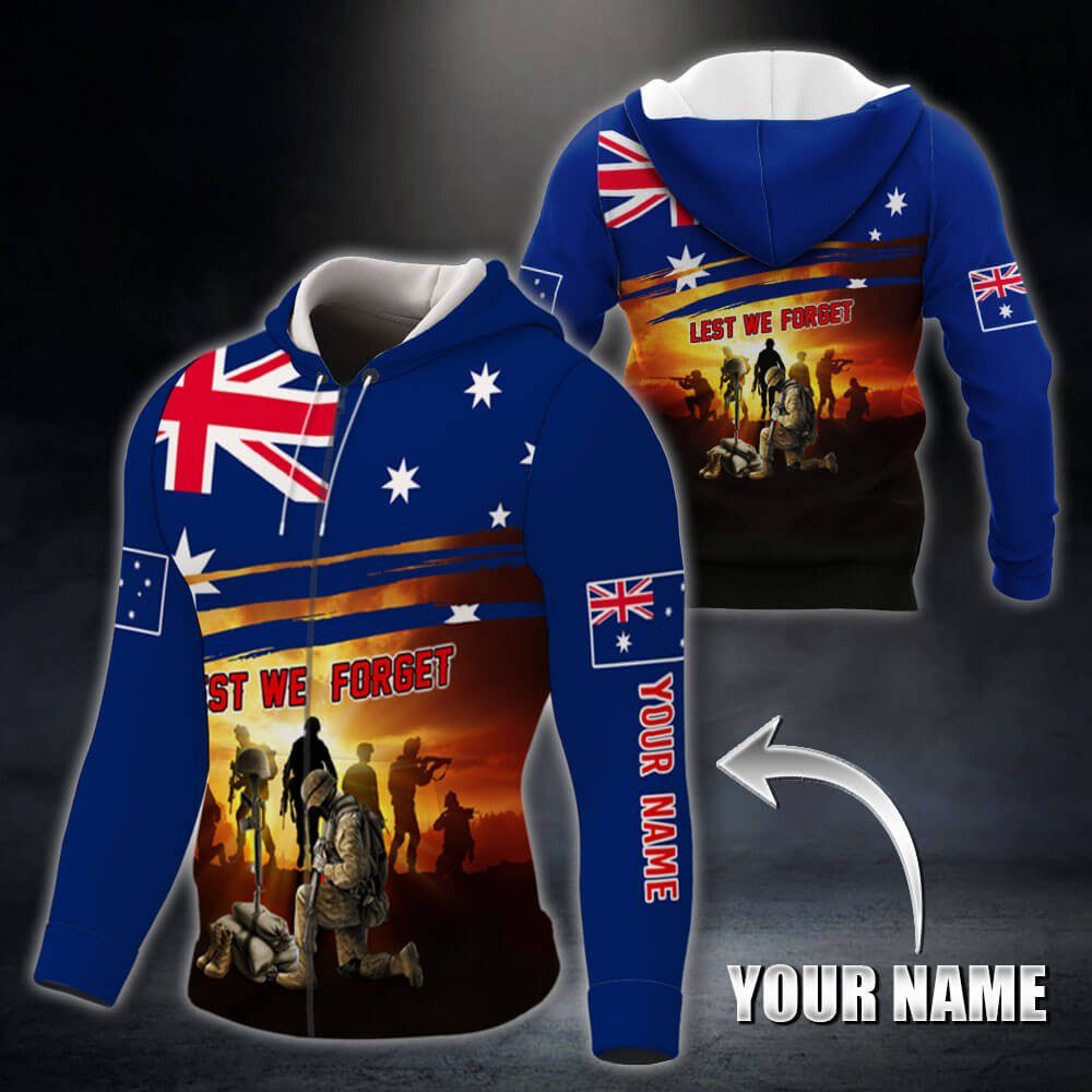 Personalized Veteran Remembrance Poppy. Lest We Forget Australian Zip Hoodie THB3691ZHCT