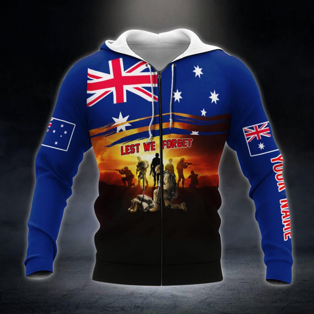 Personalized Veteran Remembrance Poppy. Lest We Forget Australian Zip Hoodie THB3691ZHCT - Image 4