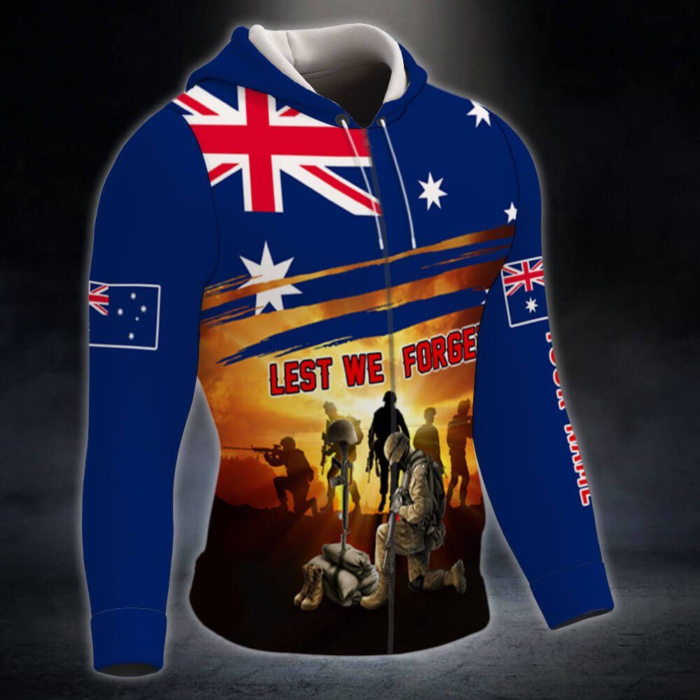 Personalized Veteran Remembrance Poppy. Lest We Forget Australian Zip Hoodie THB3691ZHCT - Image 3