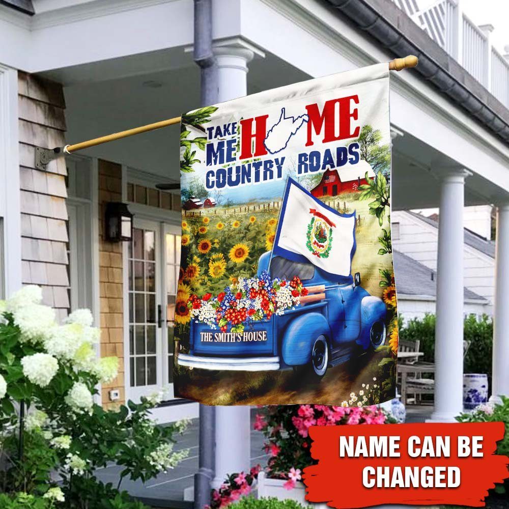 Personalized West Virginia. Country Roads Take Me Home American Flag THH3136FCTv1