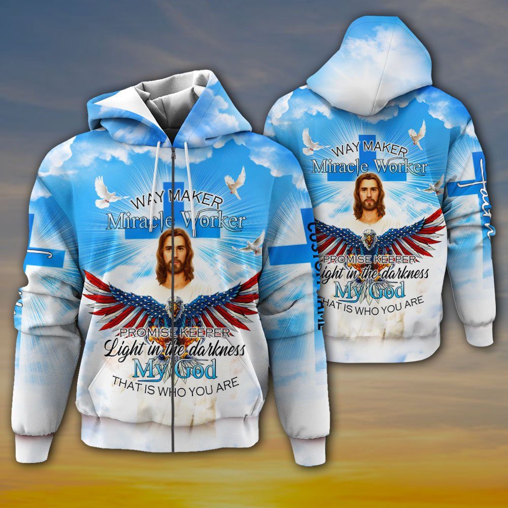 Personalized Zip Hoodie God Jesus Christ Way Maker Miracle Worker Promise Keeper Custom Name LHA2123ZHCT - Image 2