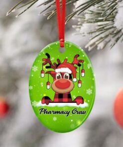 pharmacy crew. reindeer pharmacist christmas ceramic ornament 1439