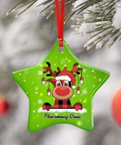 pharmacy crew. reindeer pharmacist christmas ceramic ornament 5709