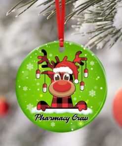 pharmacy crew. reindeer pharmacist christmas ceramic ornament 7164