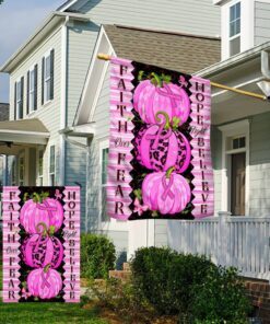 pink pumpkin for breast cancer faith over fear hope fight believe flag mln509f 2816