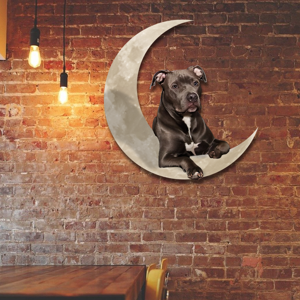Pit Bull And Moon Hanging Metal Sign QNK879MSv23a