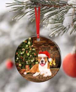 pitbull christmas ceramic ornament 4172