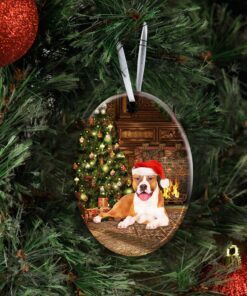 pitbull christmas ceramic ornament 6043