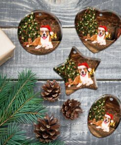 pitbull christmas ceramic ornament 8774