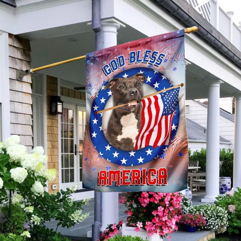 Pitbull God Bless America Independence Day Flag