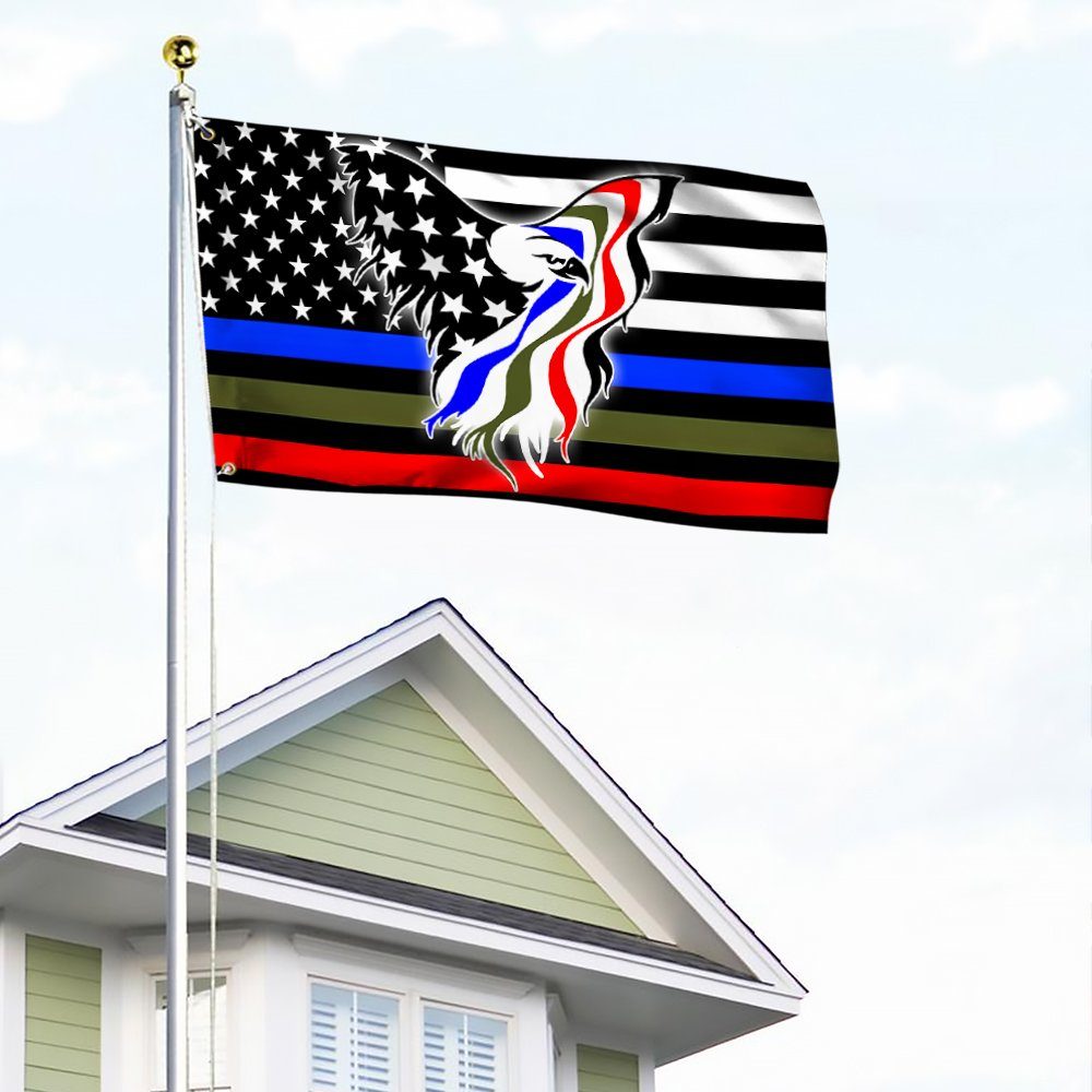 Police Military and Fire Thin Line Eagle Grommet Flag USA Blue Green Red Line Flag TQN236GF - Image 5