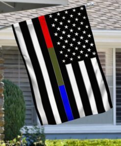 Police Military and Fire Thin Line USA Blue Green Red Line Flag TQN35F