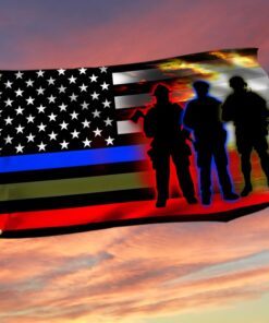 Police Military and Fire Thin Line USA Blue Green Red Line Grommet Flag QNK1089GF