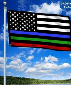 Police Military and Fire Thin Line USA Blue Green Red Line Grommet Flag QNN569GF