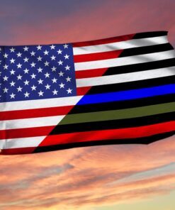 Police Military and Fire Thin Line USA Blue Green Red Line Grommet Flag TQN12GF