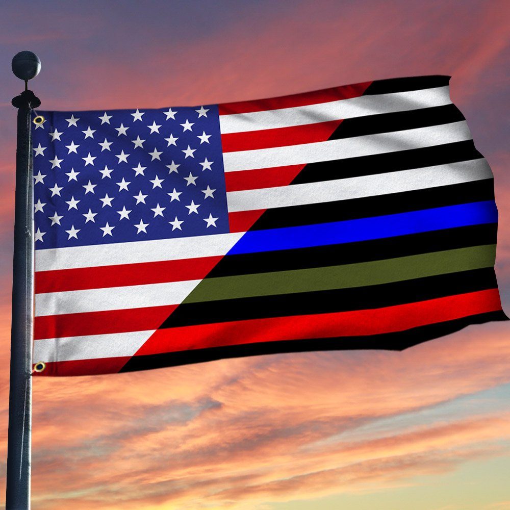 Police Military and Fire Thin Line USA Blue Green Red Line Grommet Flag TQN12GF