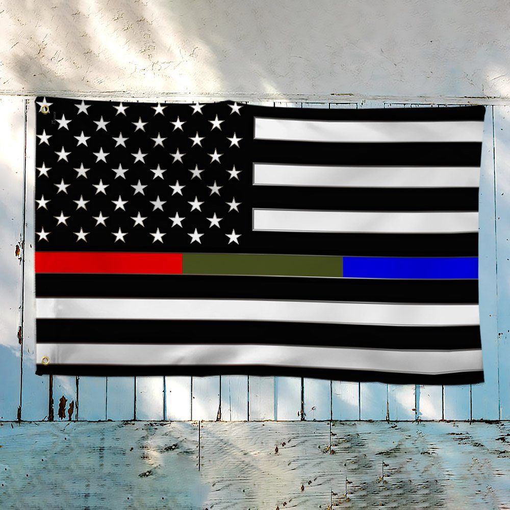 Police Military and Fire Thin Line USA Blue Green Red Line Grommet Flag TQN35GF - Image 2