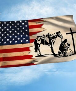 Praying Cowboy with Cross Horse Grommet Flag MLN19GF