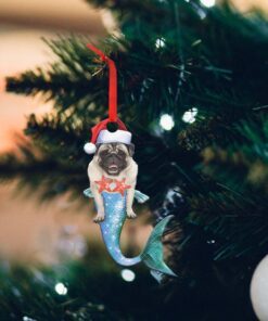 Pug Custom Shaped Ornament Christmas Mermaid NTT132O