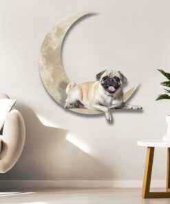 pug dog on the moon hanging metal sign qnk1012msv8 2168