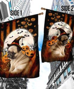 pug puppy happy halloween flag 5551