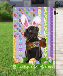 puppy black labrador retriever. happy easter american flag 3670