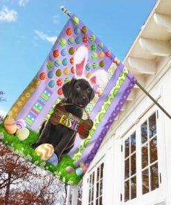 puppy black labrador retriever. happy easter american flag 4460