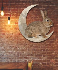 Rabbit Bunny And Moon Hanging Metal Sign QNK1005MSv8