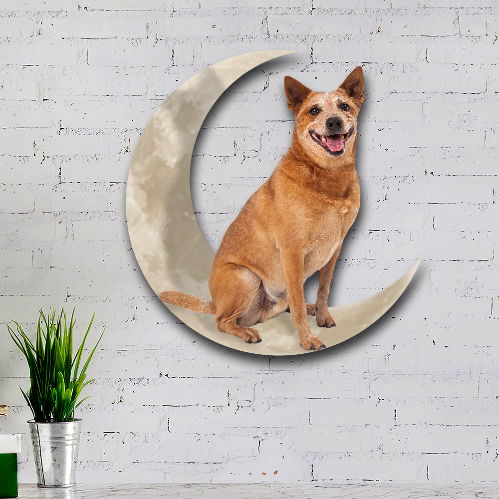 Red Heeler Australian Cattle Dog And Moon Hanging Metal Sign QNK879MSv19a - Image 2