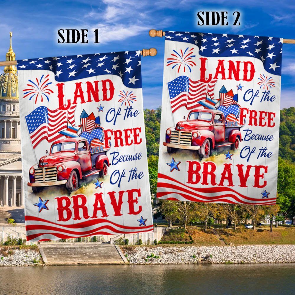 Red Truck, Country Truck Happy 4th of July, Land of The Free Because Of The Brave American Flag TPT894F - Image 2