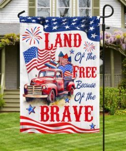 red truck, country truck happy 4th of july, land of the free because of the brave american flag tpt894f 3097