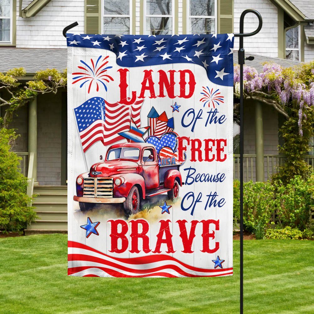 Red Truck, Country Truck Happy 4th of July, Land of The Free Because Of The Brave American Flag TPT894F - Image 3