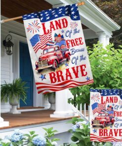 red truck, country truck happy 4th of july, land of the free because of the brave american flag tpt894f 3604